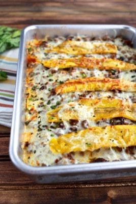 Pastelon | Layers of ripe sweet plantains, savory meat filling and cheese. | TheNoshery.com - @thenoshery