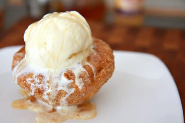 Fried Peach with Ice Cream & Honey Chipotle Sauce