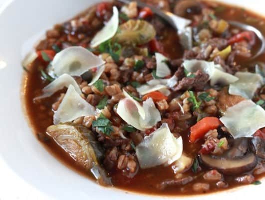 Rustic Beef & Mushroom Farro Soup - TheNoshery.com