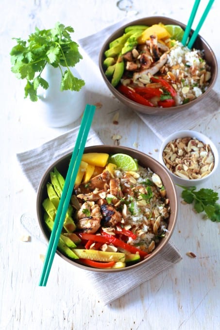 Asian Chicken & Coconut Rice Bowls - TheNoshery.com