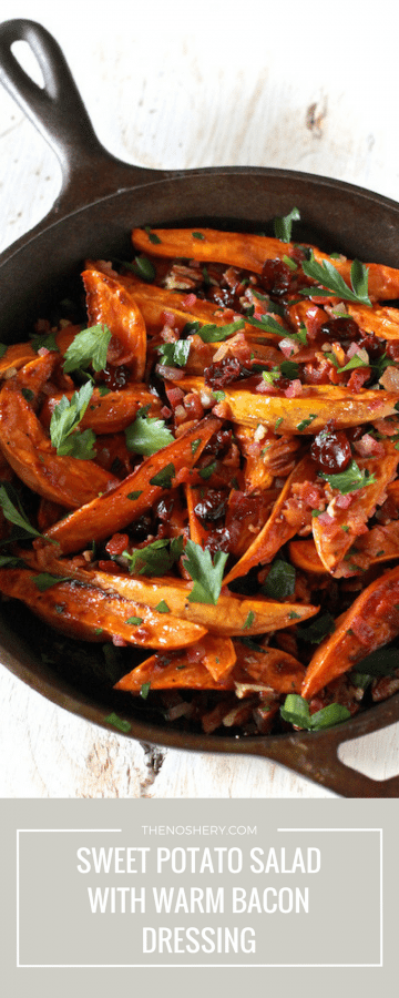 Roasted Sweet Potato Salad With Warm Bacon Apple Cider Dressing | TheNoshery.com