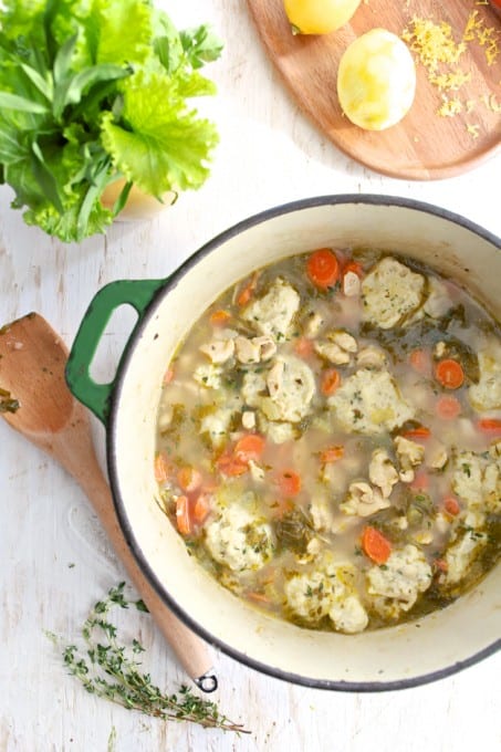 Lemon Chicken and Dumpling Soup | Light lemony broth with tender chicken and herb dumplings. | TheNoshery.com - @thenoshery