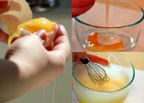 Mix egg yolks & cream, set aside