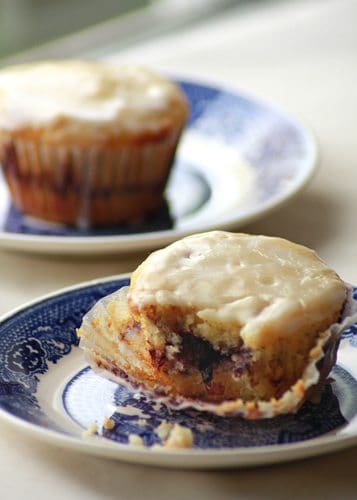 Lemon Cornmeal Cupcakes with Lemon Icing and Blueberry Filling
