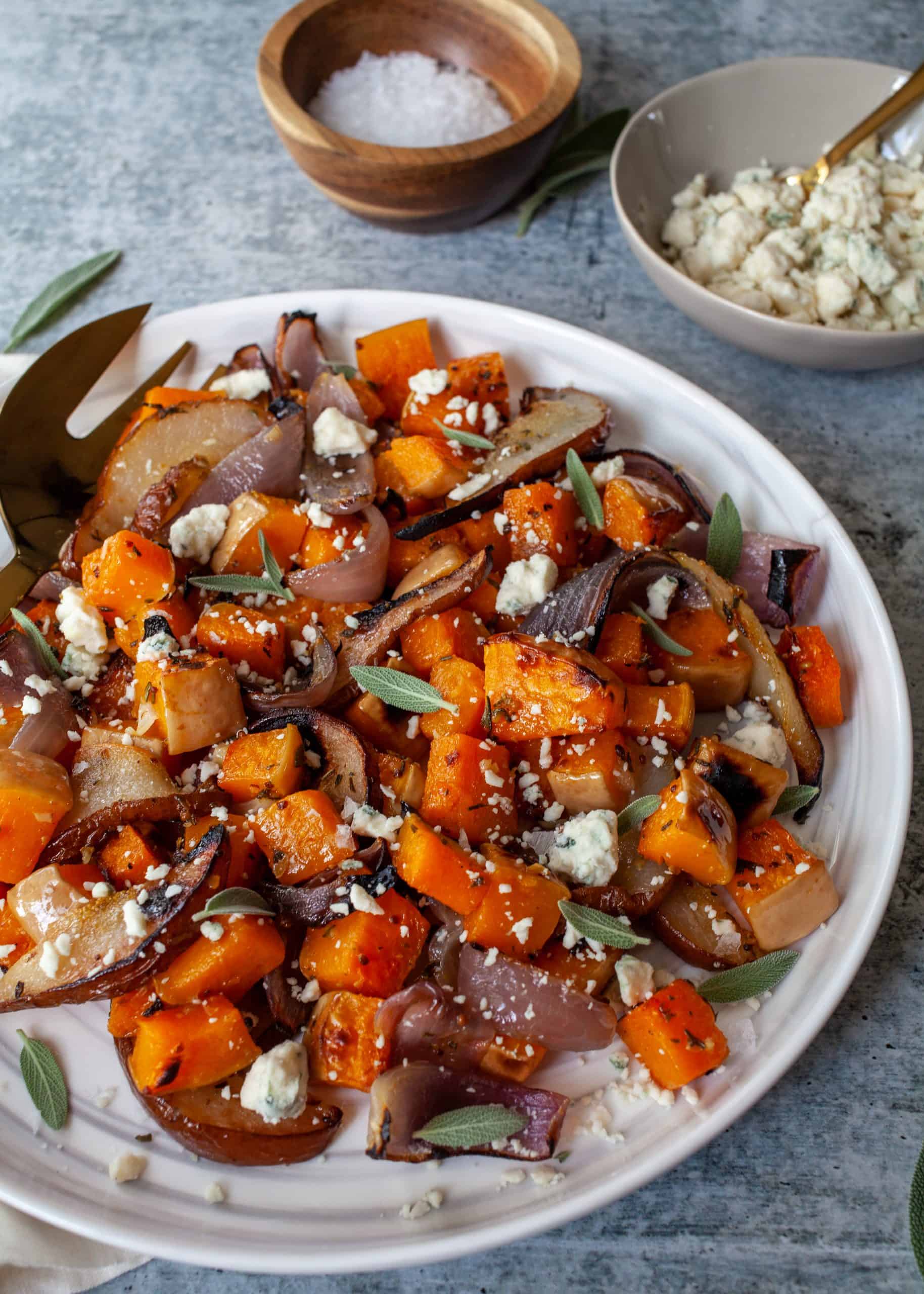 Roasted Butternut Squash and Red Onion with Pears & Blue Cheese - The ...