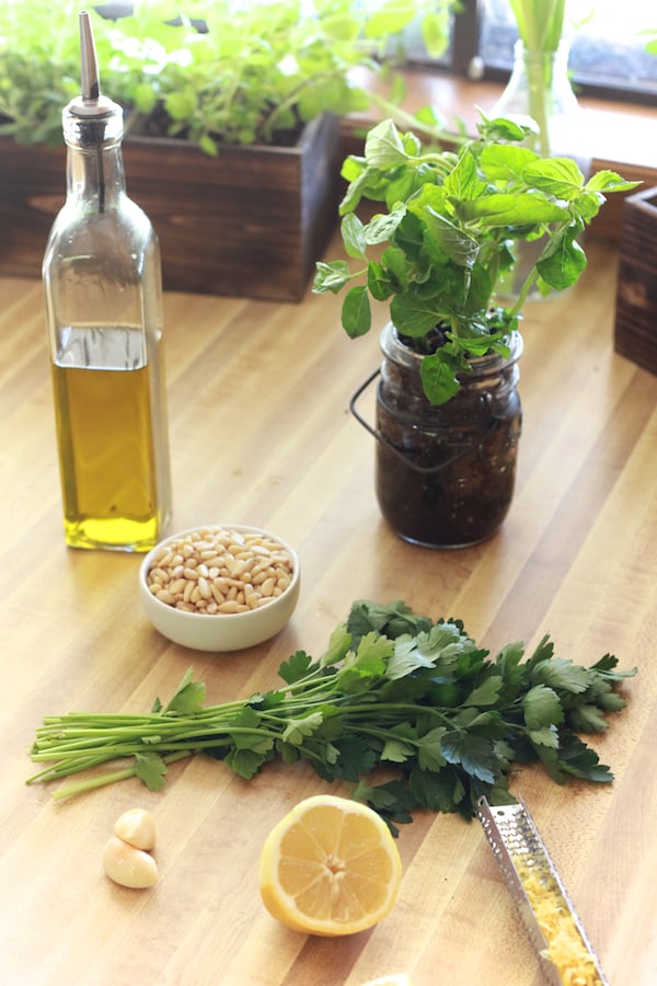 Lamb Meatballs & Mint Pesto Pasta.  It's Greek spaghetti & meatballs | TheNoshery.com - @thenoshery