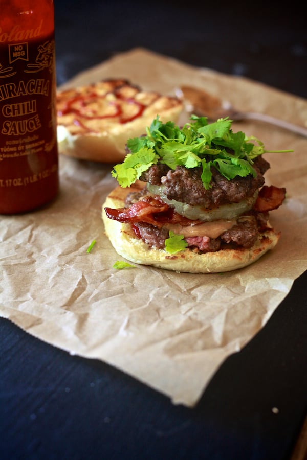 Thai Peanut Butter Bacon Burger | TheNoshery.com - @thenoshery