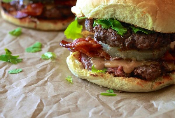 Thai Peanut Butter Bacon Burger | TheNoshery.com - @thenoshery