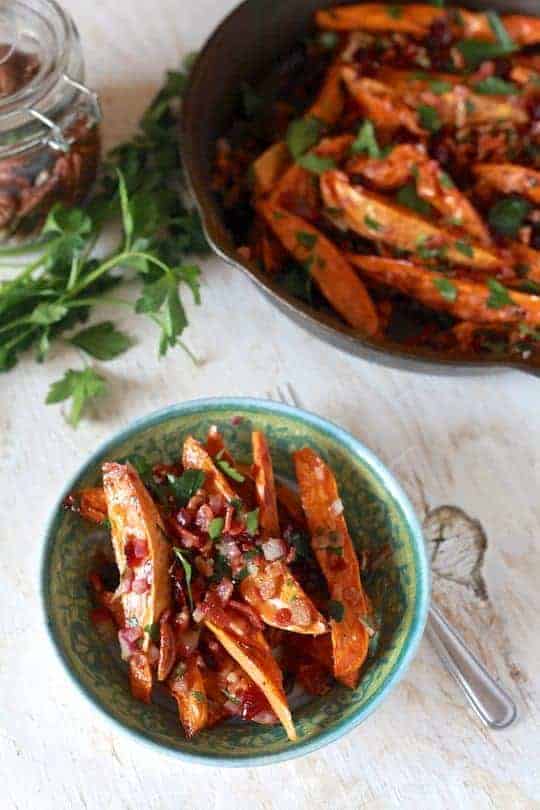 Roasted Sweet Potato Salad With Warm Bacon Apple Cider Dressing