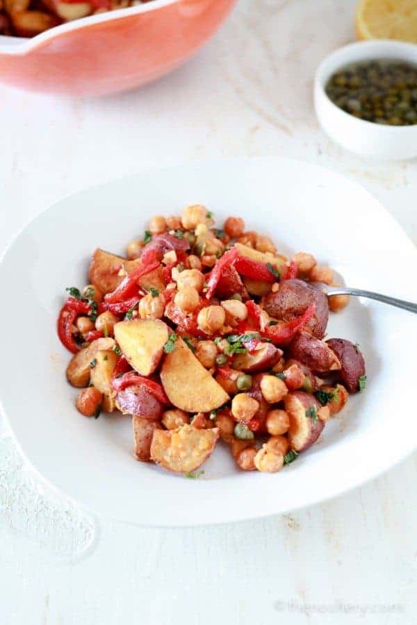 Spanish Roasted Potato Salad with Toasted Chickpeas - TheNoshery.com