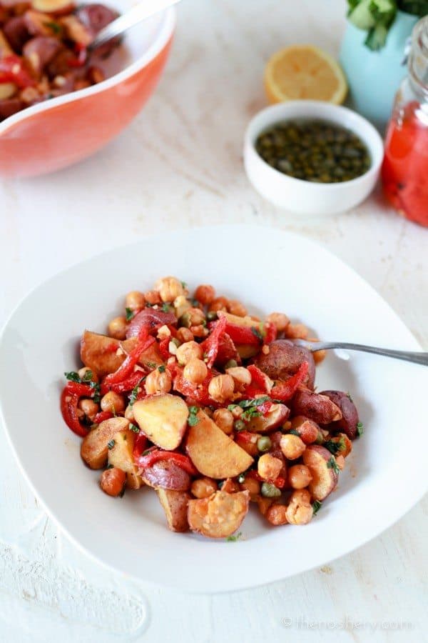 Spanish Roasted Potato Salad with Toasted Chickpeas - TheNoshery.com