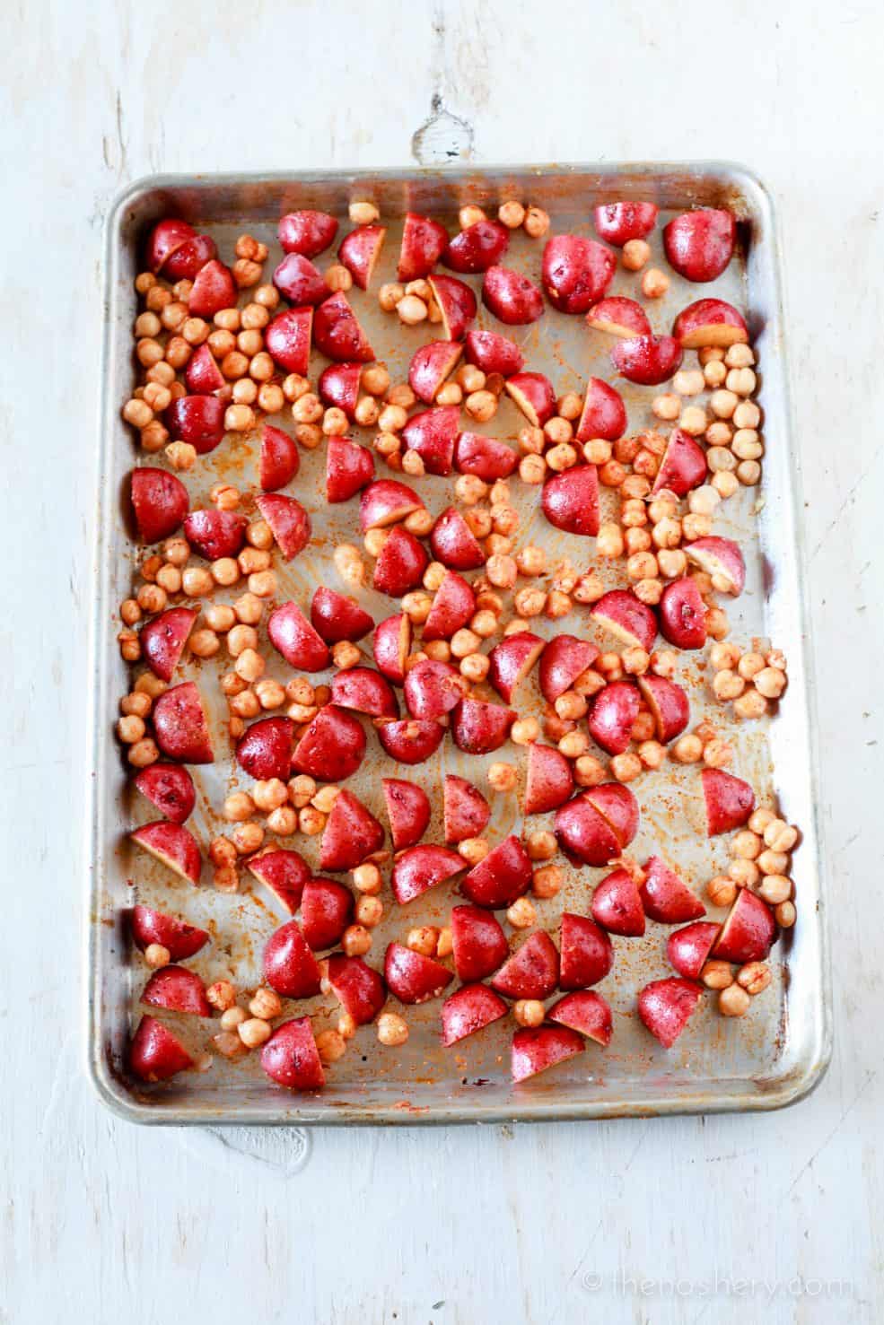 Spanish Roasted Red Potato Salad with Toasted Chickpeas - The Noshery