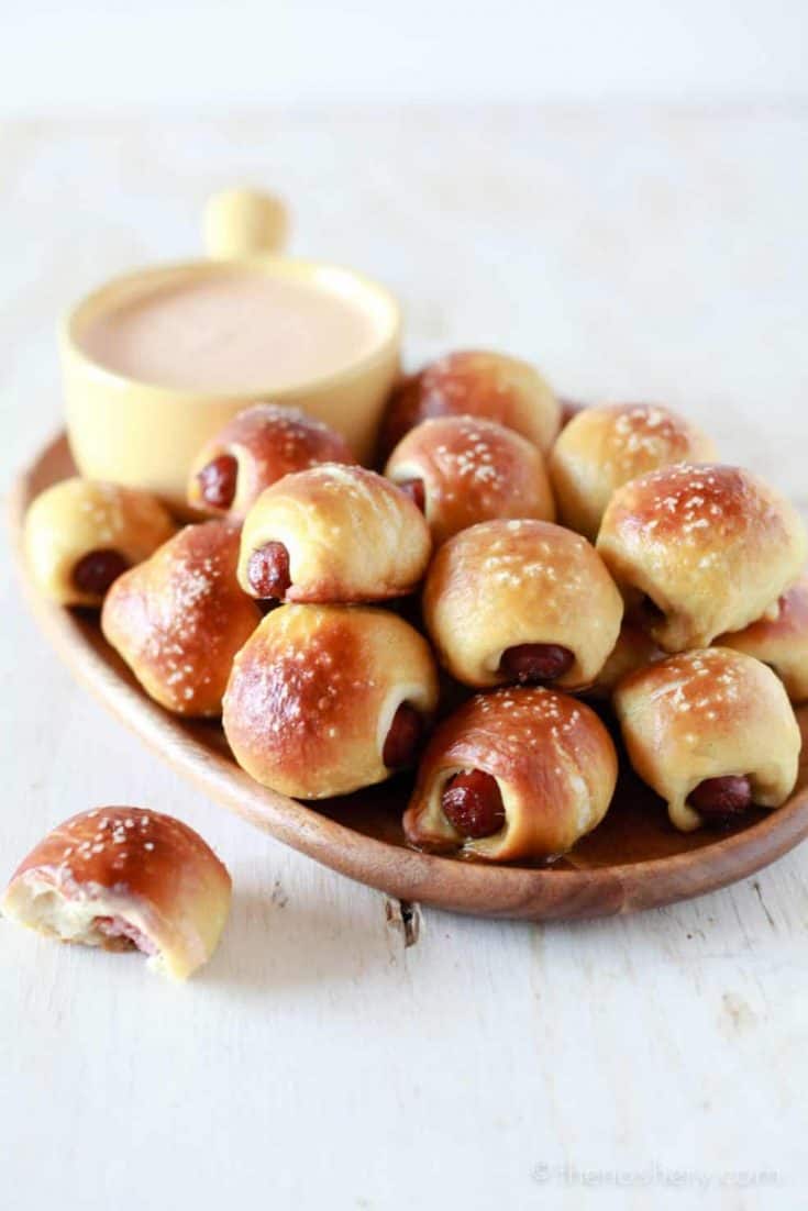 Biscuit Pretzel Bites with Hot Dogs and Nacho Cheese Dipping Sauce