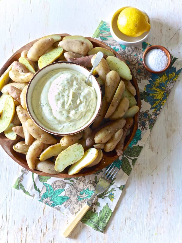 Fingerling Potatoes with Lemon Dill Aioli - A great appetizer or snack - TheNoshery.com