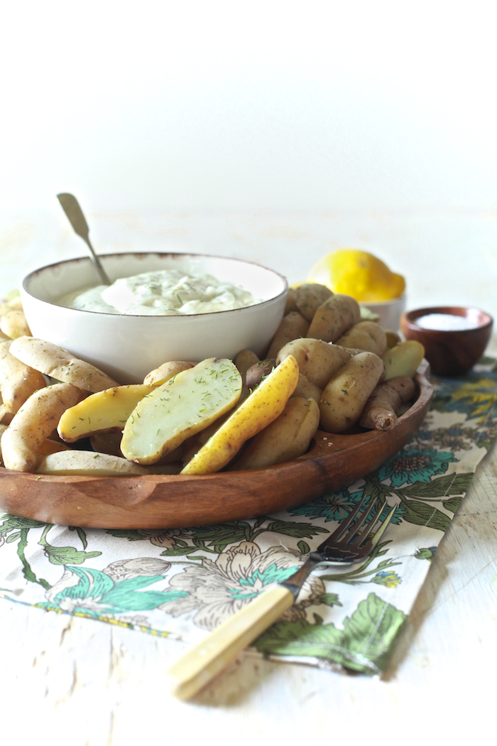 Fingerling Potatoes with Lemon Dill Aioli - A great appetizer or snack - TheNoshery.com