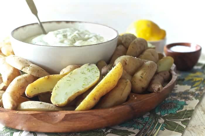 Fingerling Potatoes with Lemon Dill Aioli - A great appetizer or snack - TheNoshery.com