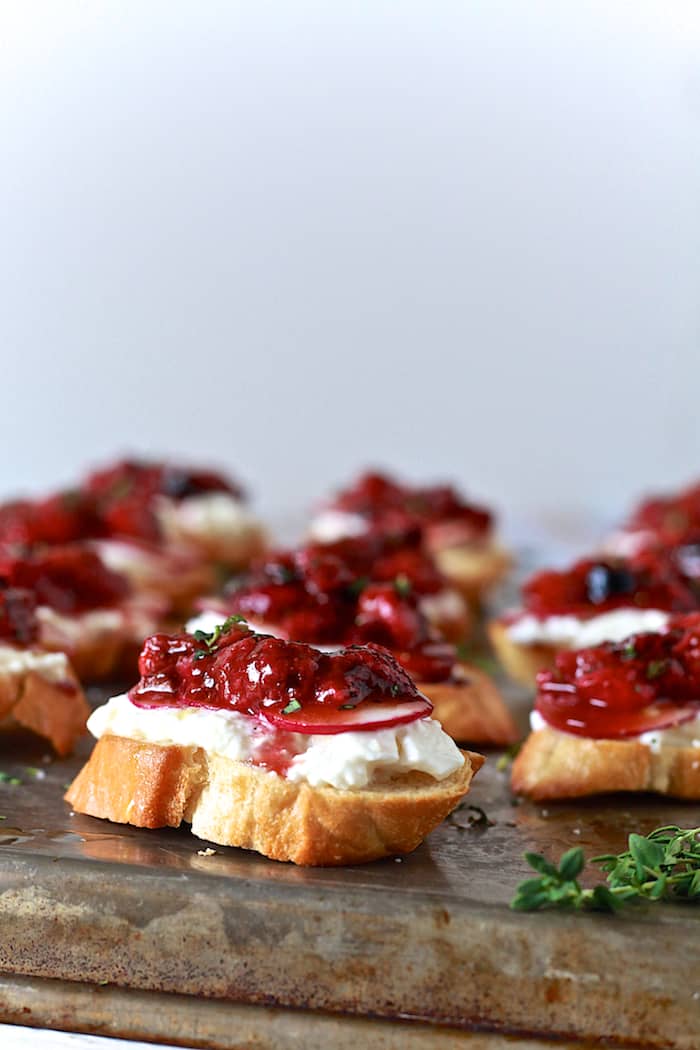 Strawberry Black Pepper Crostini with Burrata and Radishes - TheNoshery.com