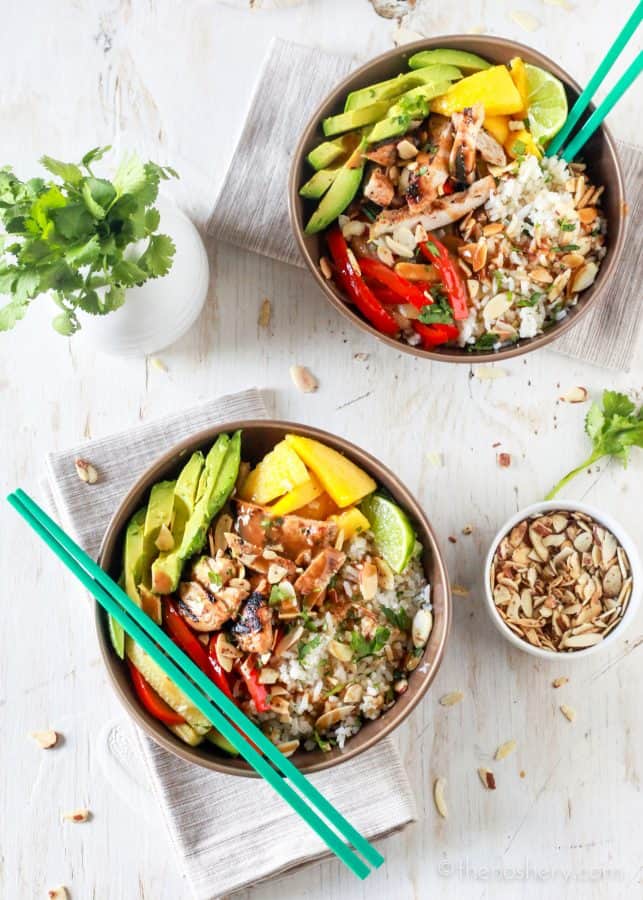 Asian Chicken and Toasted Coconut Rice Bowls | The Noshery