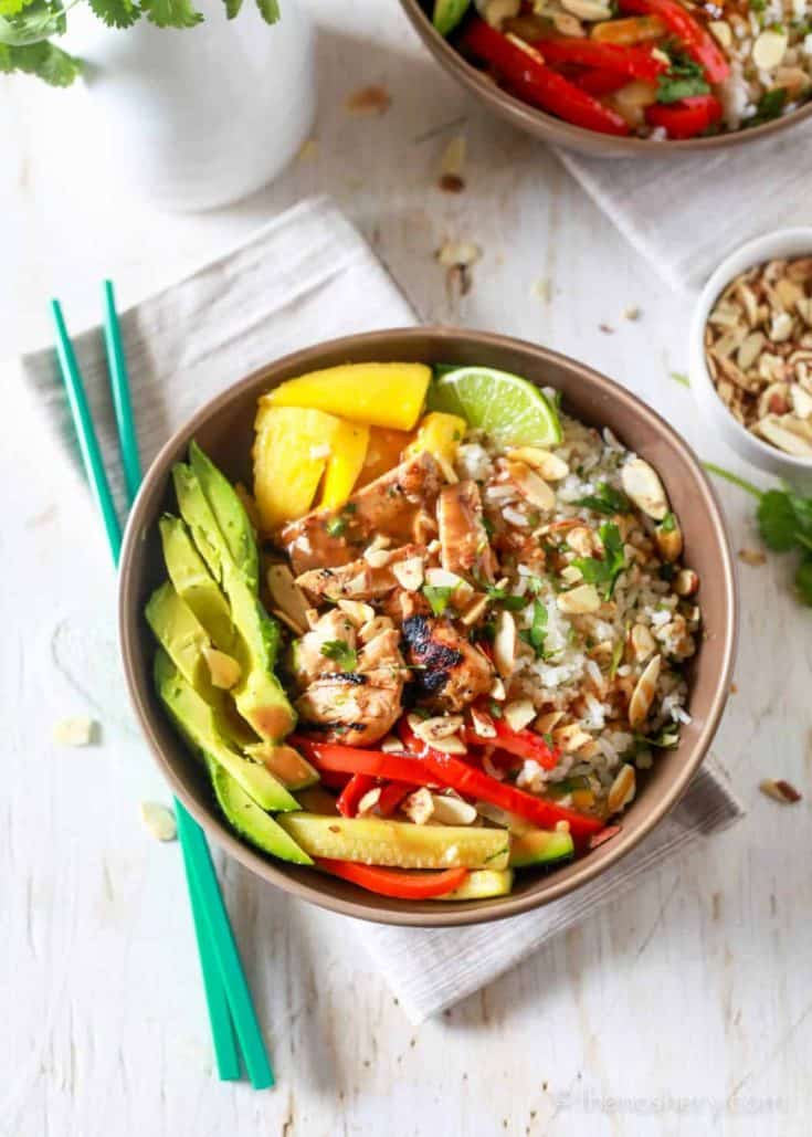 Asian Chicken and Toasted Coconut Rice Bowls