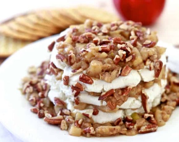 Cinnamon Apple and Goat Cheese Stack | TheNoshery.com | @AldiUSA #appetizer #holiday #cheeseball