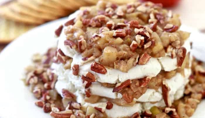 Cinnamon Apple and Goat Cheese Stack | TheNoshery.com | @AldiUSA #appetizer #holiday #cheeseball