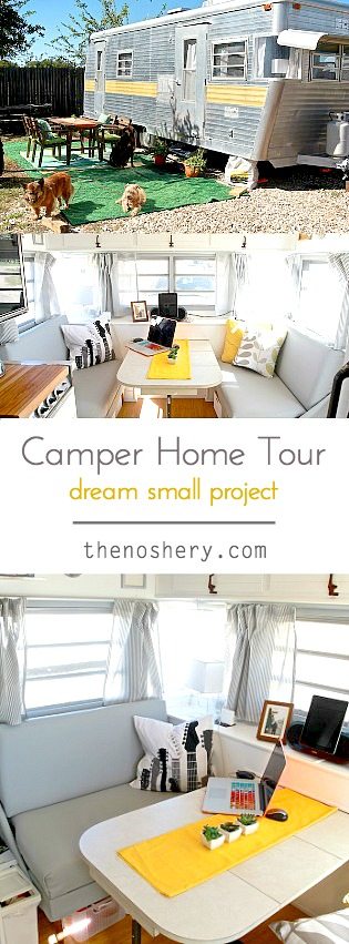 Little Camper Home Tour | Come and see a tour of our small camper home. See how we optimized our small space and made it home. | TheNoshery.com - @thenosher y #dreamsmallproject 