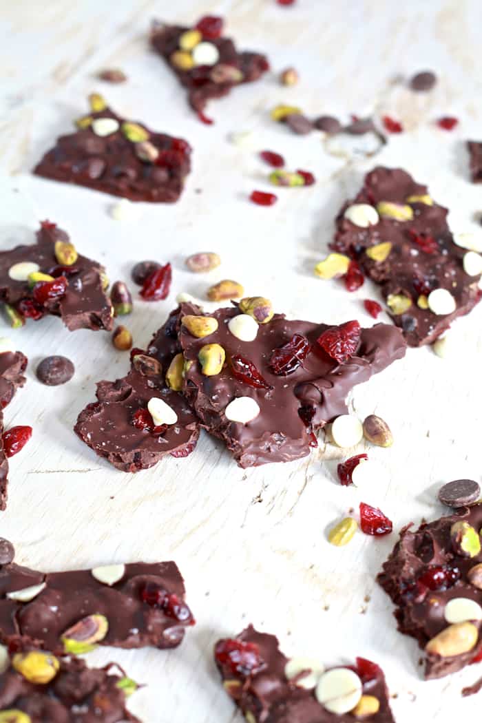 Pistachio and Cranberry Salted Chocolate Bark | TheNoshery.com 