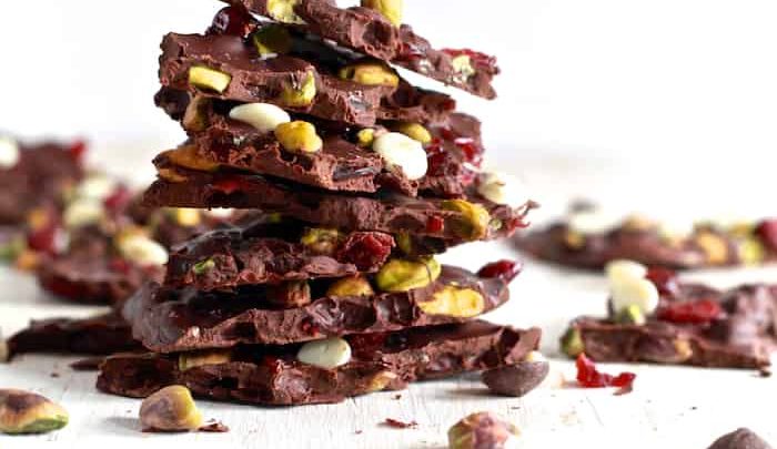 Pistachio and Cranberry Salted Chocolate Bark | TheNoshery.com