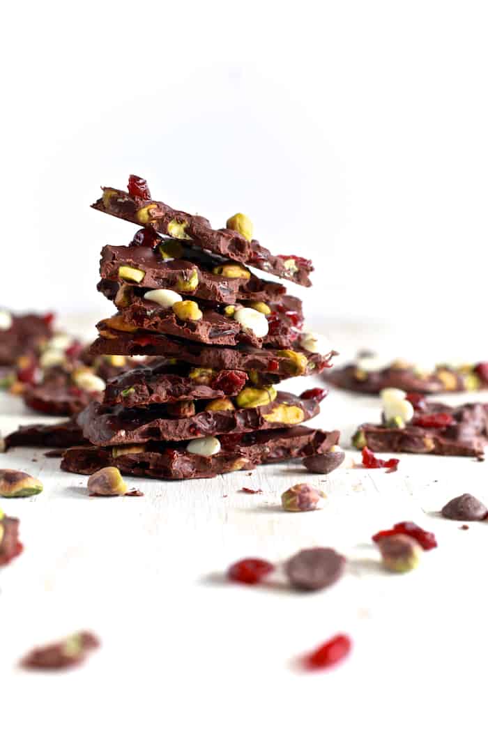 Pistachio and Cranberry Salted Chocolate Bark | TheNoshery.com 