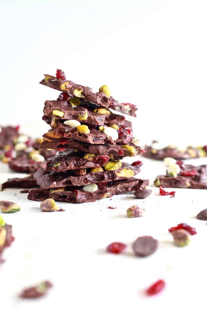 Pistachio and Cranberry Salted Chocolate Bark | TheNoshery.com 