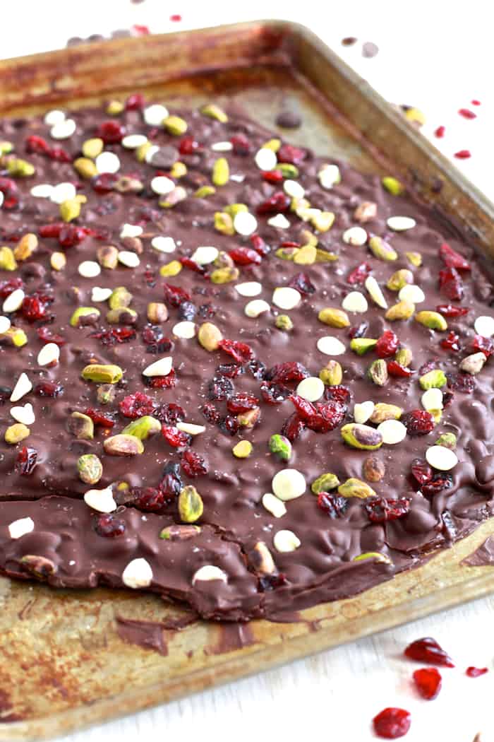 Pistachio and Cranberry Salted Chocolate Bark | TheNoshery.com 