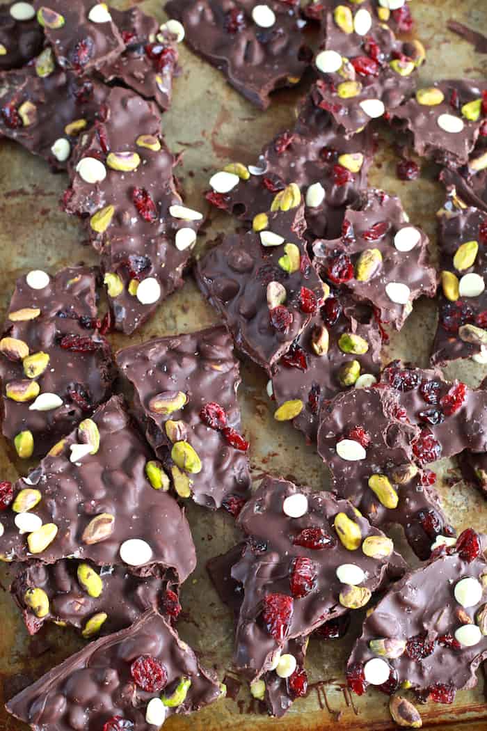 Pistachio and Cranberry Salted Chocolate Bark | TheNoshery.com 