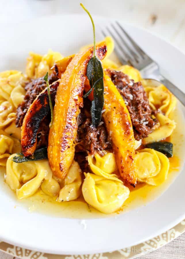 Beef Ragù with Roasted Acorn Squash and Brown Butter Tortellini | TheNoshery.com 