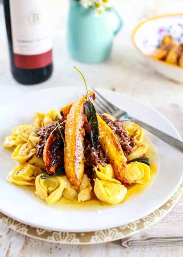 Beef Ragù with Roasted Acorn Squash and Brown Butter Tortellini | TheNoshery.com 