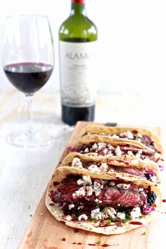 Fall Spiced Skirt Steak Tacos with Blackberry and Pear Slaw