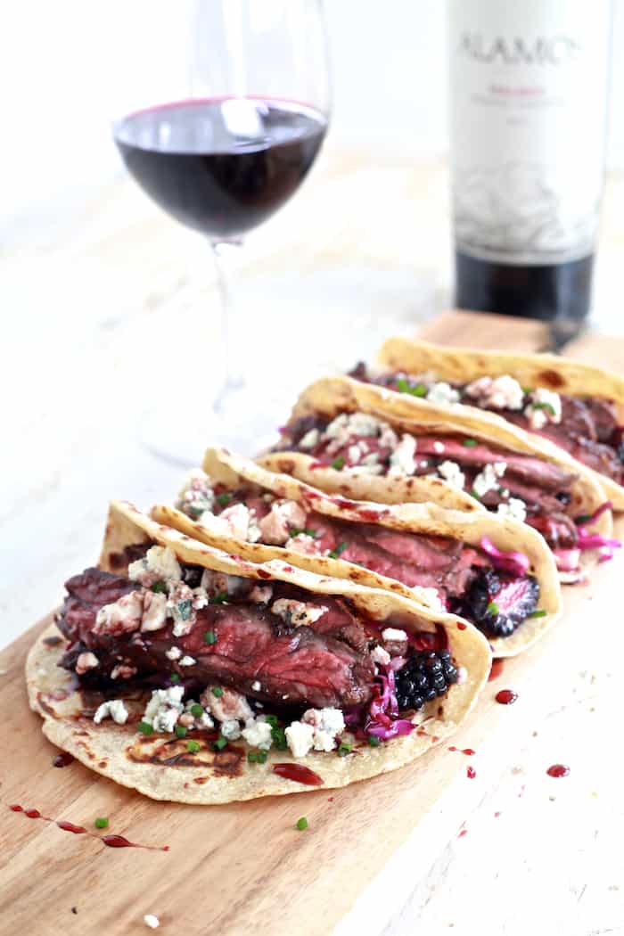 Fall Spiced Skirt Steak Tacos with Blackberry and Pear Slaw | @TheNoshery - thenoshery.com | #daretopair @AlamosWInes