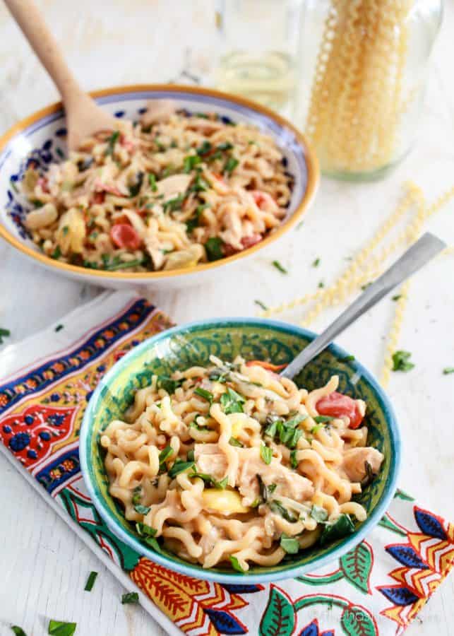 Easy Dinner - Creamy Chicken Artichoke One Pot Pasta | The Noshery