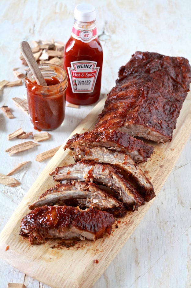 Spicy BBQ Oven Smoked Ribs | Hot and spicy baby back ribs smoked in the oven. Perfect for game day! | TheNoshery.com - @thenoshery