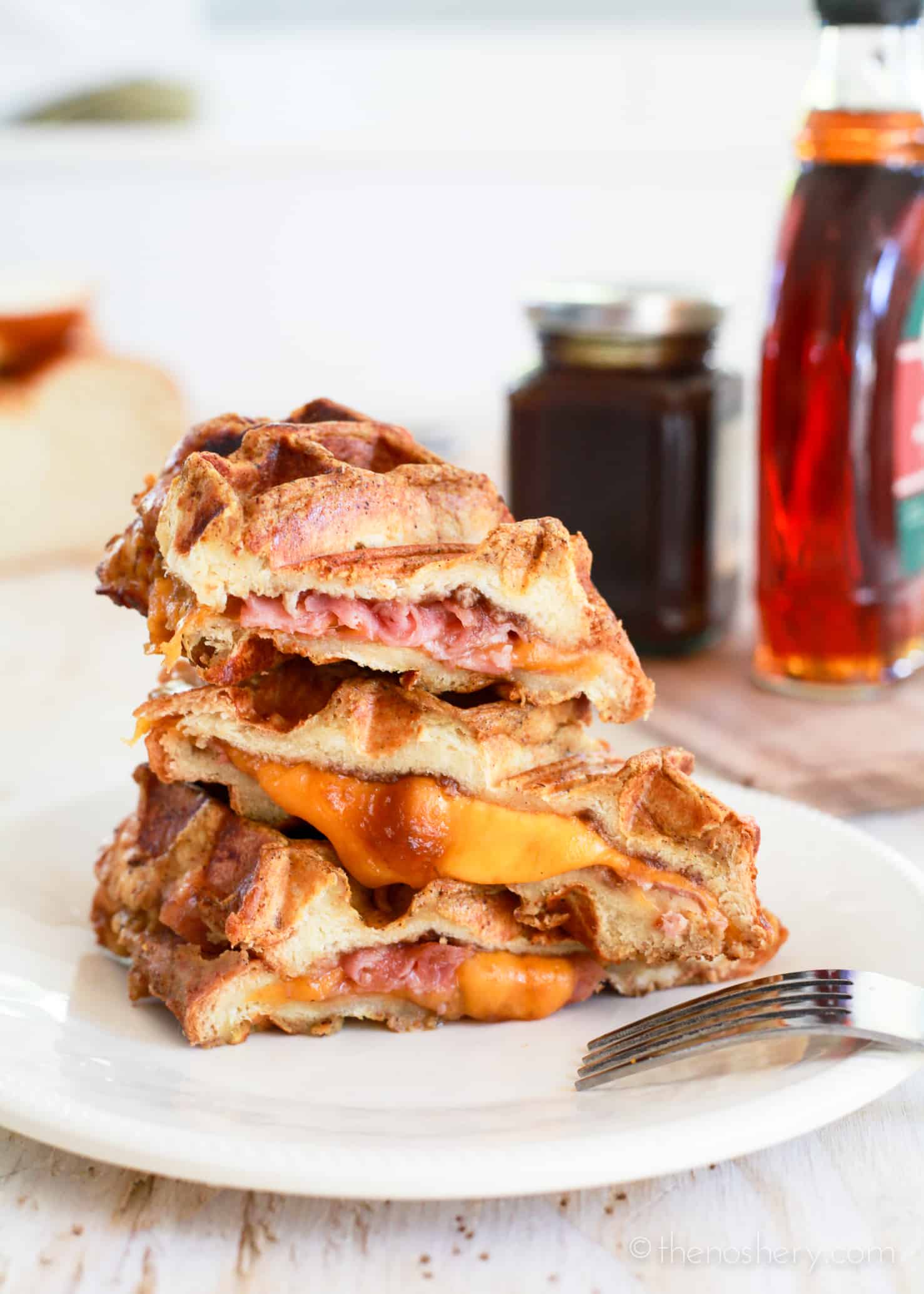 Ham + Cheese Stuffed Pumpkin Spice French Toast Waffles - The Noshery