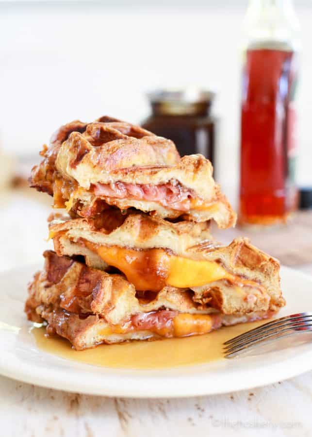 Ham + Cheese Stuffed Pumpkin Spice French Toast Waffles - The Noshery