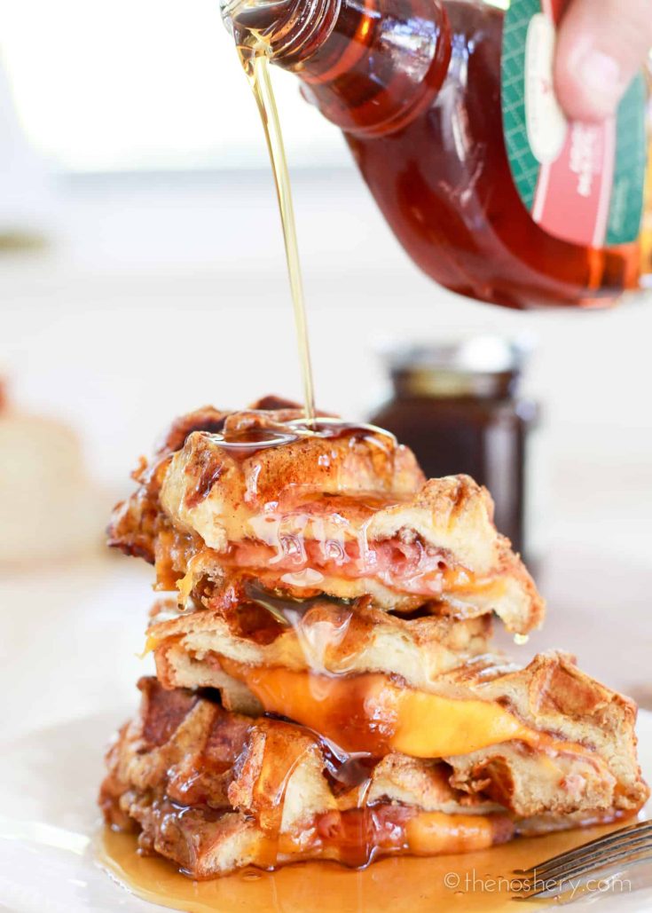 Ham & Cheese Stuffed Pumpkin Spice French Toast Waffles