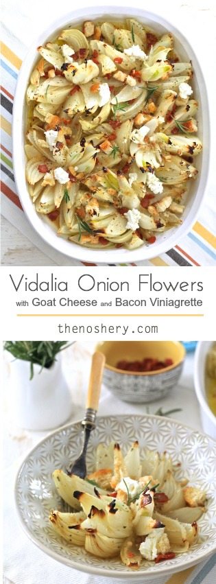 Vidalia Onion Flowers with Goat Cheese and Bacon Vinaigrette | TheNoshery.com - @TheNoshery
