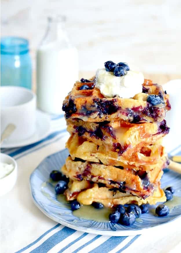 Blueberry Bread Pudding Waffles with Lemon Curd | The Noshery