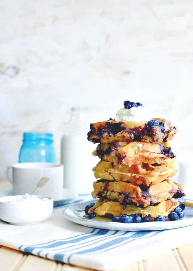 Blueberry Bread Pudding Waffles with Lemon Curd | The Noshery