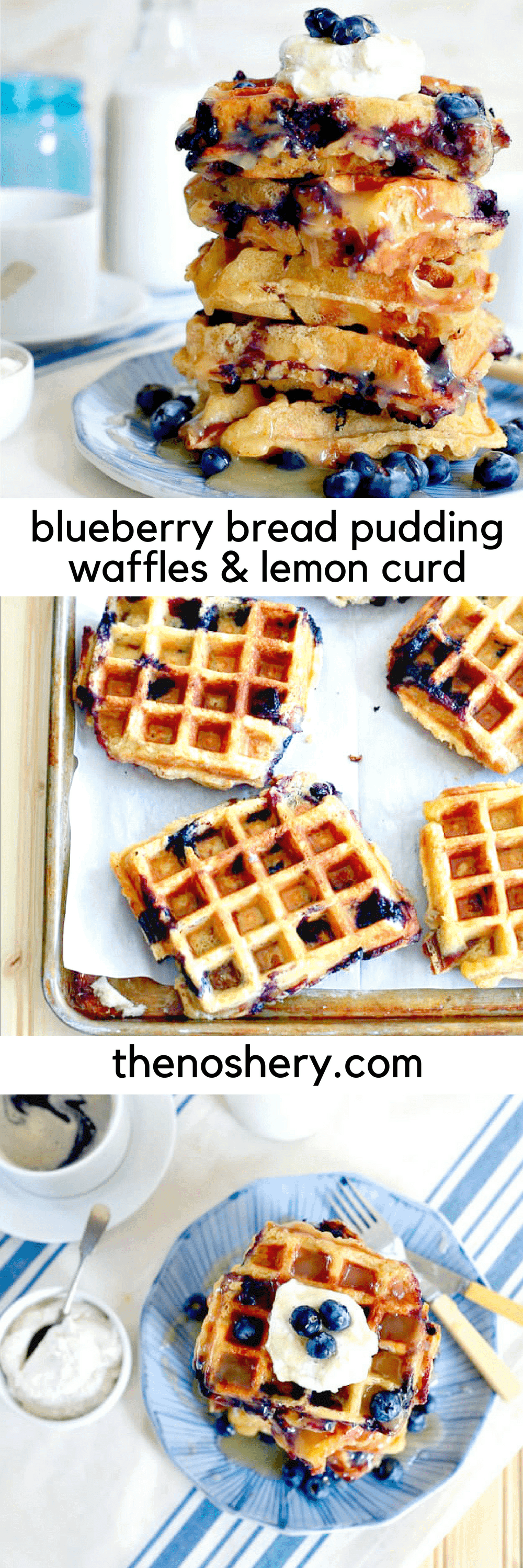 Bread Pudding Blueberry Waffles with Lemon Curd and Vanilla Bean Ricotta | TheNoshery.com - @TheNoshery