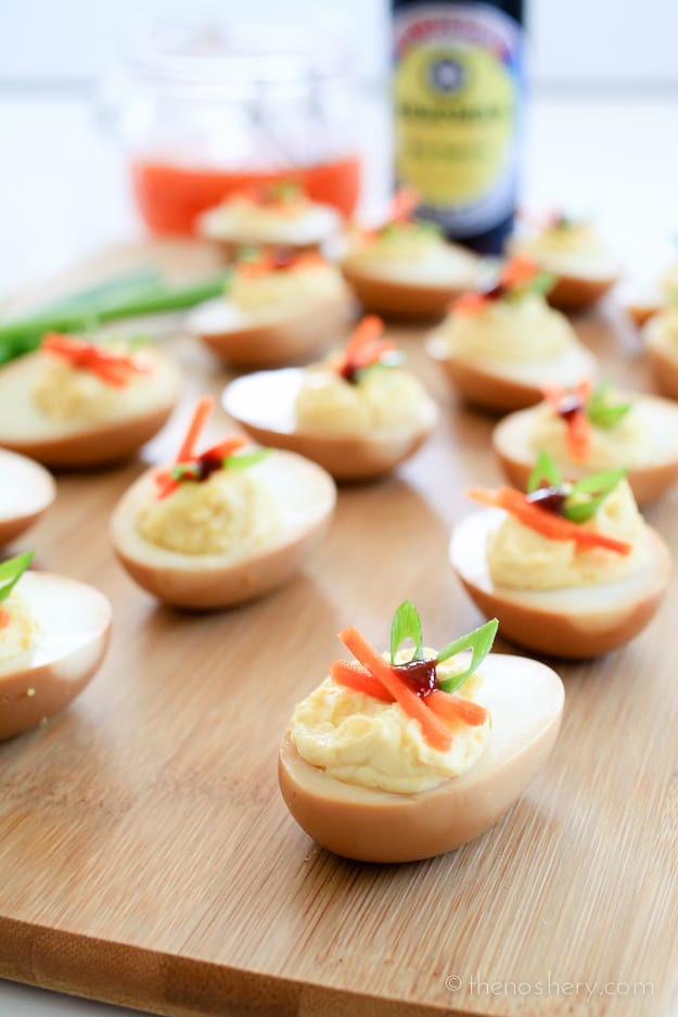 Soy Deviled Eggs - I promise you can't eat just one! | TheNoshery.com - @TheNoshery | #KikkomanSabor #ad #sponsored