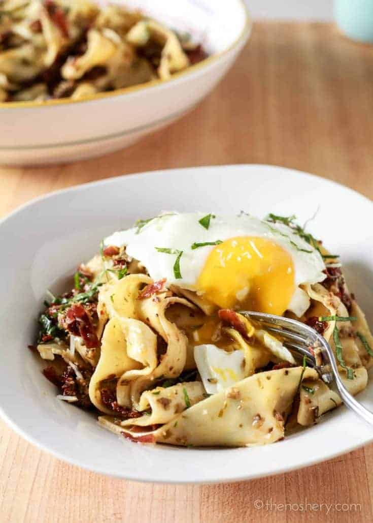 Pappardelle Pasta with Olive Tapenade Sundried Tomatoes & Prosciutto