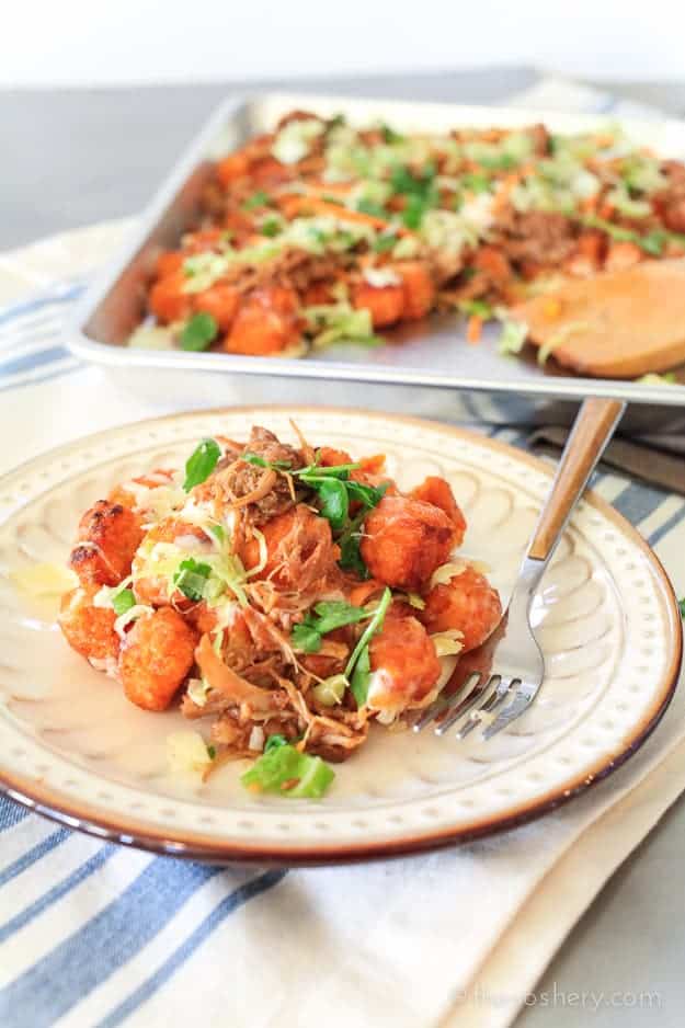 Bourbon BBQ Pulled Pork Totchos | TheNoshery.com #KCMasterpiece #ad @KCMBBQ