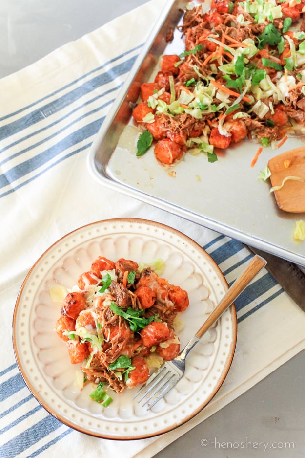 Bourbon BBQ Pulled Pork Totchos | TheNoshery.com #KCMasterpiece #ad @KCMBBQ