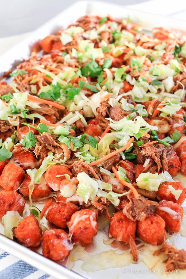 Bourbon BBQ Pulled Pork Totchos | TheNoshery.com #KCMasterpiece #ad @KCMBBQ